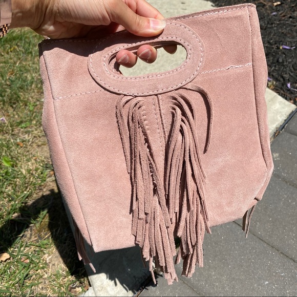 Bags Nwt Light Pink Italian Suede Fringe Crossbody Bag Poshmark